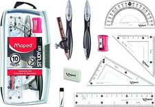 Geometry Set 10-PC Math School Metal Compass Triangles Ruler Protractor Pencil