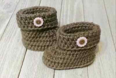 handmade crochet baby flower booties boots newborn 0/3 month pink brown