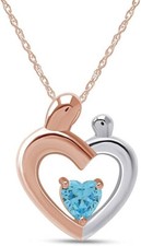 Two Tone Mom  Child Necklace Simulated Birthstone 14K White Gold Plated Silver