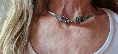 Art Deco Halsreicollier ( Reif) Mit Granat In 925 Sterling Silber,Drachenköpfe 