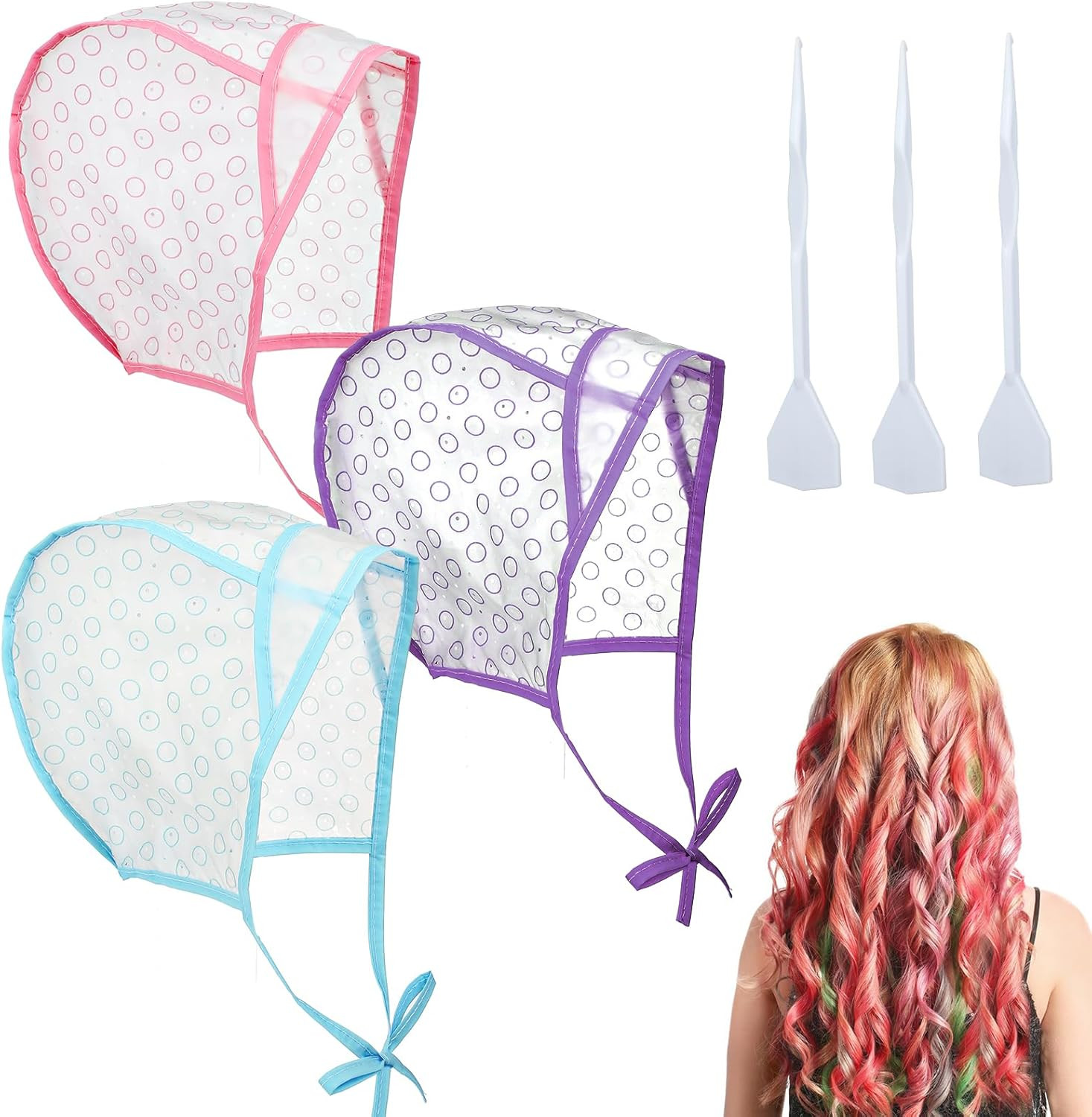 3 Pcs Hair Highlighting Caps, Salon Hair Coloring Dye Cap, Hair Dye Cap Disposab