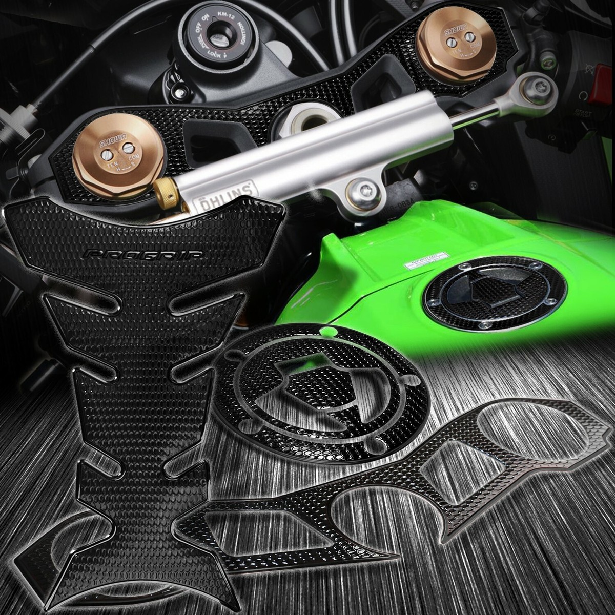 画像の２点 Perforated Black Handle Yoke+Fuel Cap Cover+Pro Tank Pad Kit 11-15