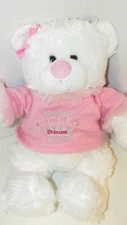Universal Studios white plush stuffed teddy bear pink princess sweater hair bow