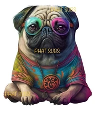Sublimation Print Hippie Pug Ready to Press Heat Transfer