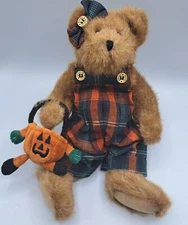 Boyds Bear PATSIE PUNKLEY Plush 10” Orange Plaid Overalls Fall Halloween Pumpkin