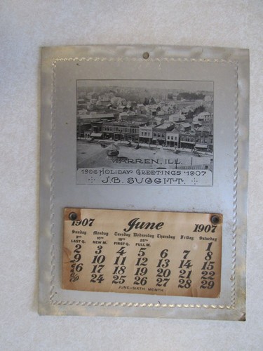XX74 Vintage Blechkalender 1907 Warren IL Illinois Zug JB Buggitt fehlende Seiten
