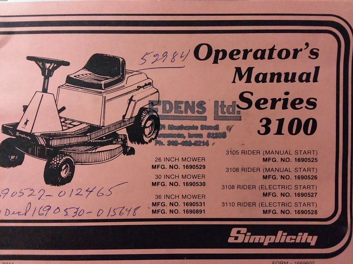 Simplicity riding mower manual deals
