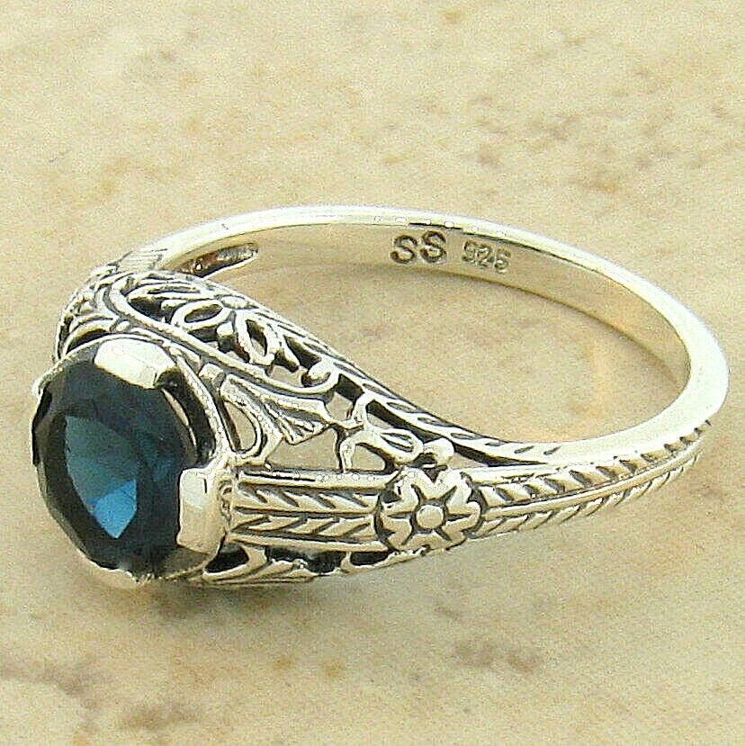 GENUINE LONDON BLUE TOPAZ 925 STERLING SILVER ANTIQUE STYLE FILIGREE ...