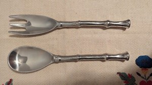 Metal 2 Piece Salad Serving Set with Bamboo Design