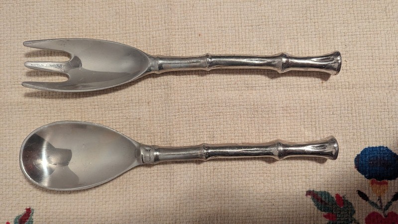 Metal 2 Piece Salad Serving Set with Bamboo Design