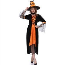 Halloween Cosplay Costumes Witch Costume Orange Women Gothic with Hat