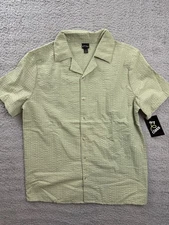 Art Class Shirt Boys XL 14 Green Textured Button Front Short Sleeve Camp Top