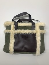 Borsa a mano Ugg pelle scamosciata shearling verde oliva marrone bordo pelliccia