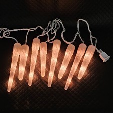 Icicle String Lights Set of 8 LED Snow-Capped White Glitter 6.5 Ft. Cord