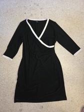 Chaps black White Accent Wrap Style Midi Dress 3/4 Sleeve V-Neck Women's XL