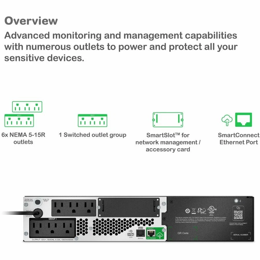 APC Smart-UPS, Line Interactive, 1000VA, Lithium-ion, Rackmount 2U, 120V, 6x NEM - Image 4 of 4