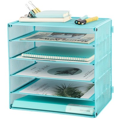5 Slot Mesh Desk Organizer Tray, File Paper Letter Folder Holder Desktop Pape...