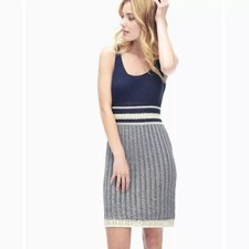 Splendid Knit Mini Beach Coverup Dress Size Medium Navy Cream Beach Vacation