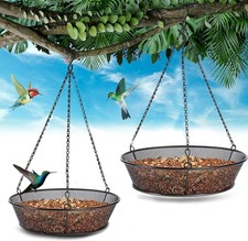 FLINTER 2 Pack Hanging Bird Feeder for Garden Yard Outside - Metal Mesh Platf...