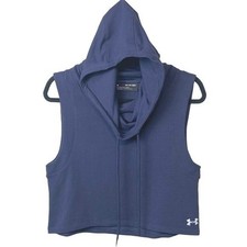 Under Armour Loose Fit Crop Sleeveless Hoodie Navy Blue Womens XS