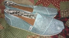 Toms Youth blue Glitter Stripe Slip On Size 6 Girls