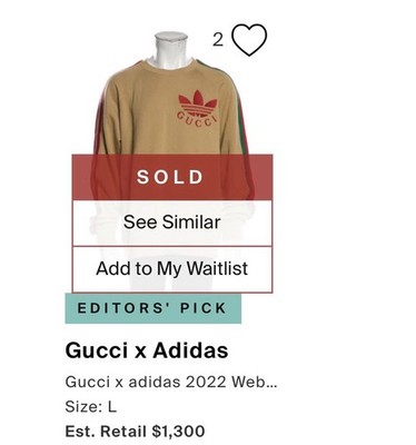 Gucci x Adidas Beige Crew Neck Jersey Cotton Sweatshirt Logo