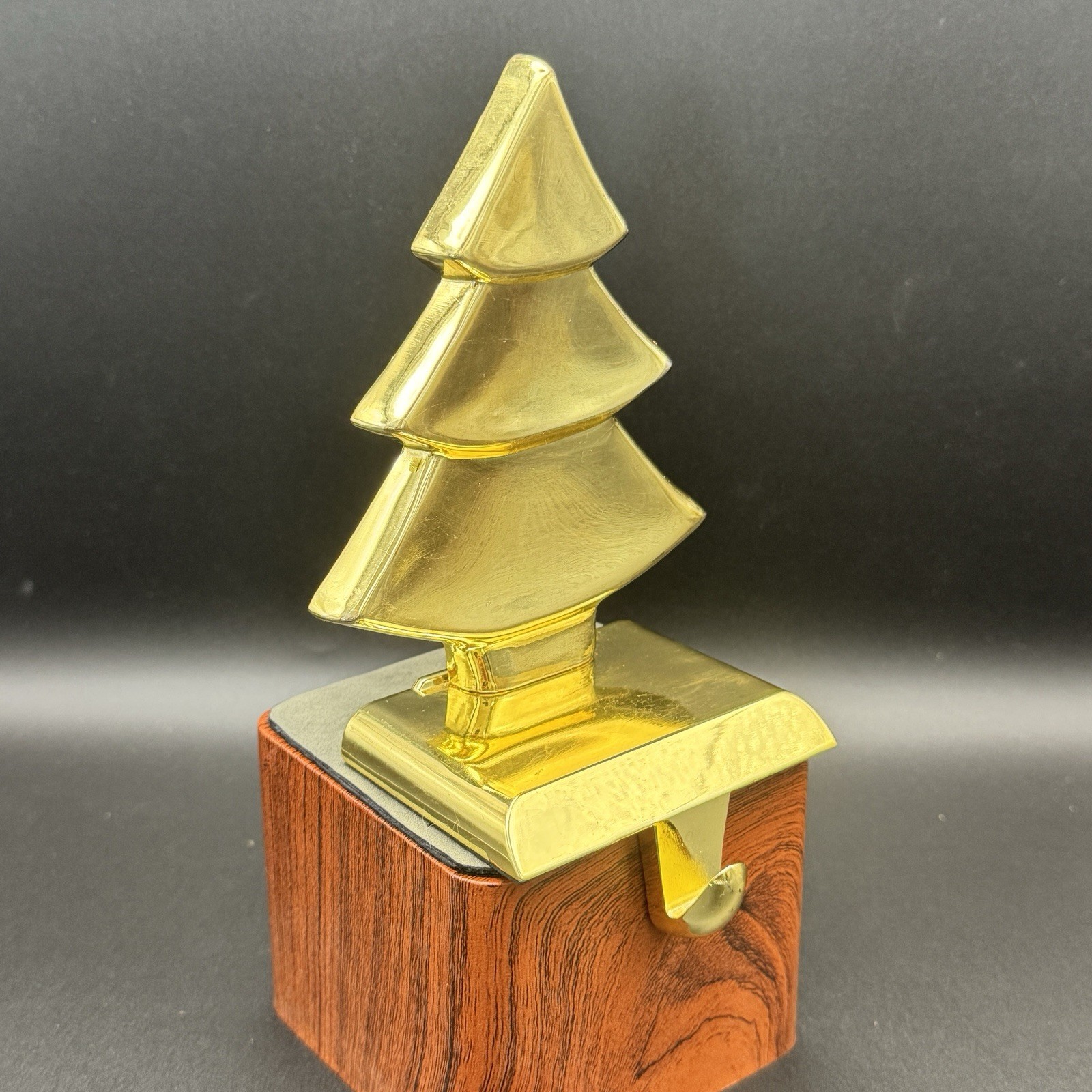 Christmas Tree Stocking Hanger Holder Heavy Gold Shelf Fireplace Mantle Shelf