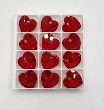 12pc Swarovski Crystal Light Siam AB 10mm Heart 6202 Pendant; Iridescent Red