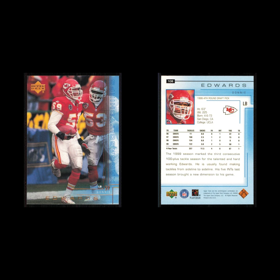 Donnie Edwards #108 2000 Upper Deck Kansas City Chiefs Football Card NFL NM - Image 3 of 3