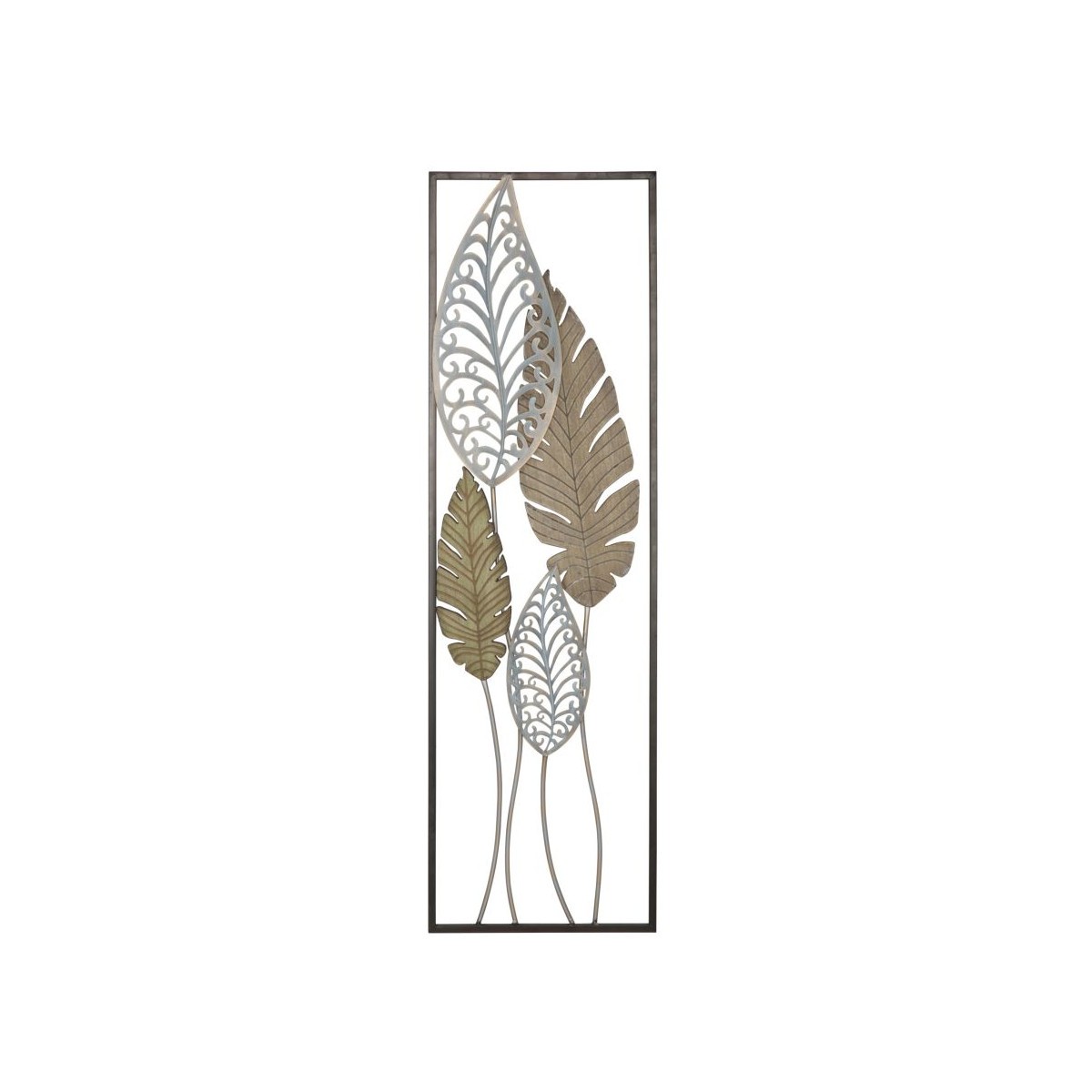 Déco murale encadrée en métal Foglie 99cm, sculpture d'art bicolore haut de gamme