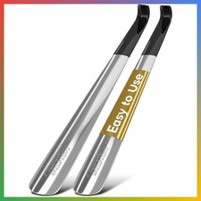 Shoe Horn Long Handle Metal Sturdy Dressing Aid 16.5 Inch 2 Pack Easy On Off Sho