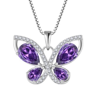 Blaniy Butterfly Necklace for Women 925 Sterling Silver Amethyst Necklace Feb...