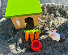 DaisyLane Bunny Guinea Pig Playset Carrots House Bowl Water Bottle Wood Felt NIB