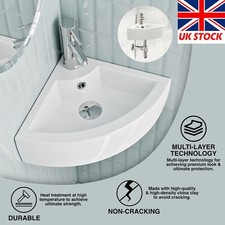 Small Quarter Corner Basin Sink Wall Mounted Cloakroom Bathroom Hand Wash Sink