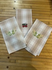Set 3 Embroider Waffle Weave Cotton Kitchen Towel Corn And Strawberry 25x17  