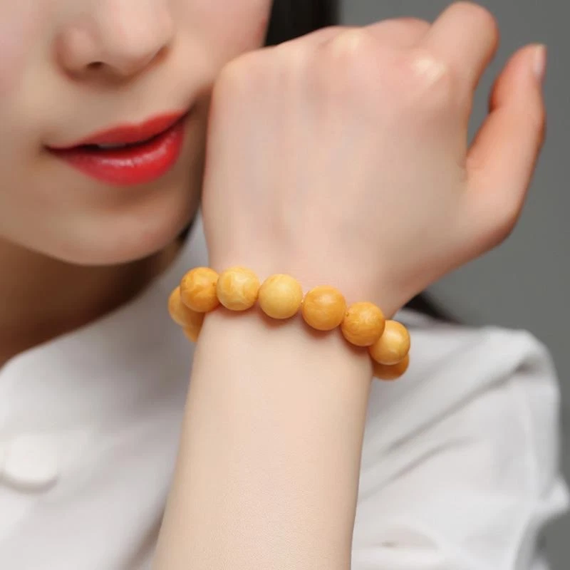 16毫米缅甸黄色蜂蜡琥珀珠手链14珠男女通用珠宝首饰 — 第 2/4 张图片
