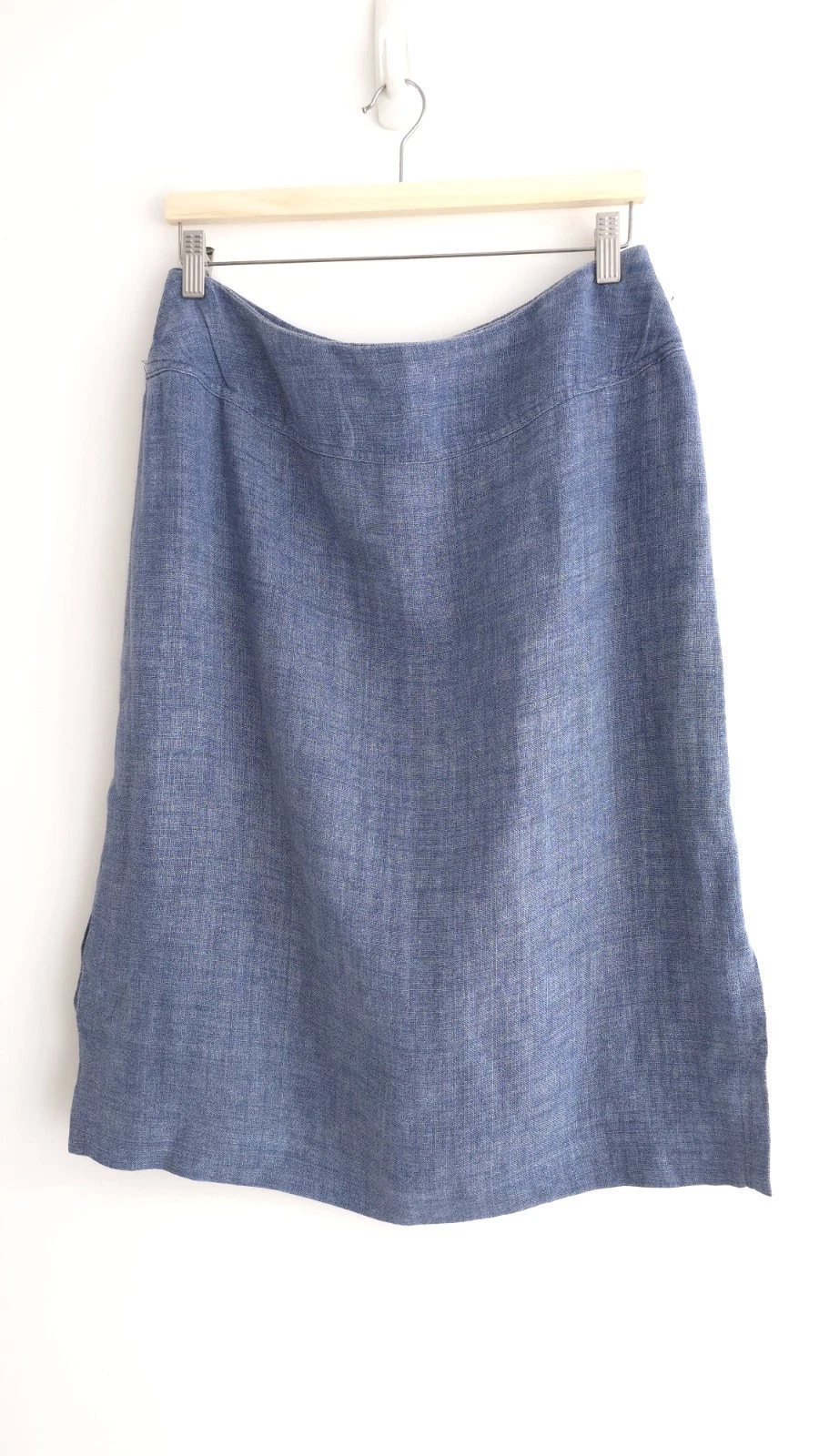 Jaeger Womens Blue 100% Linen Skirt Summer Lightweight Zip Closure Slits -Sz 14