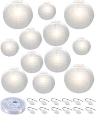 HAUSPROFI 12pcs White Paper Lanterns with LED Lights, Chinese Hanging Lanterns