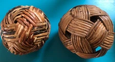 Vintage Pair Woven Rattan Balls