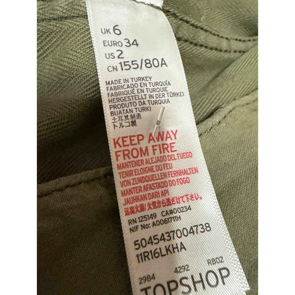 Chaqueta militar de carga Topshop para mujer verde caqui con botones manga larga talla 2 Foto 4 de 4