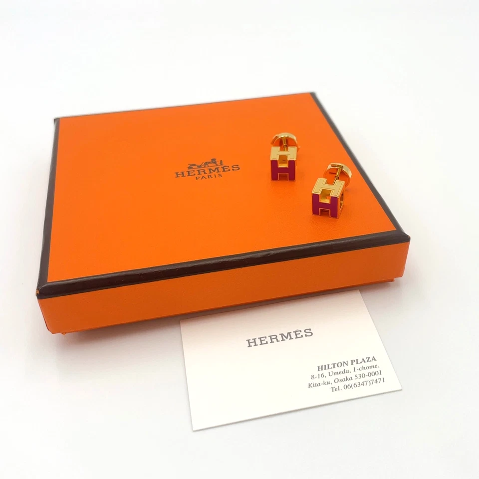 Auténticos Pendientes Hermes H Cubo Jaula Ceniza GD Púrpura con Caja BA110117 Foto 2 de 4
