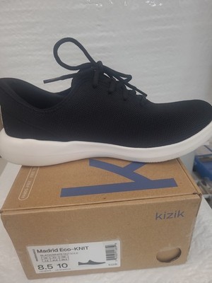 Kizik Madrid Eco-Knit Easy Slip-On Shoes Black/White Men 8.5 Women 10 Lace 