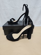 Windsor Women's Black Morrin Velvet Open Toe Strap Heels Shoes Size 8