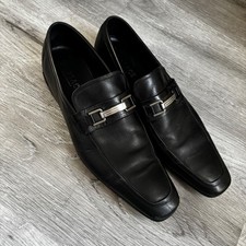 Versace Black Leather Loafers Mens Buckle Made in Italy Dress Shoes Size 44.5