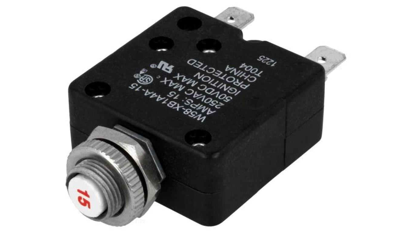 Circuit breaker 250VAC 50VDC 15A SPST-NC panel mounted W58-XB1A4A-15 /T2UK