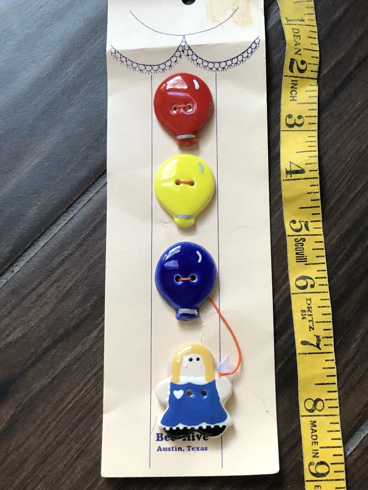 4 CARDS VINTAGE BEE HIVE CERAMIC BUTTONS FARM BALLOONS FOOTBALL SOCCER - Image 4 of 4