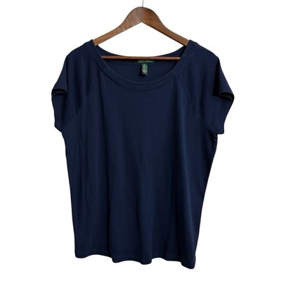 Lauren Ralph Lauren top women's 1X navy boxy cotton preppy embroidered logo