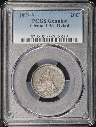 1875-S Twenty Cent Piece PCGS AU Details Cleaned