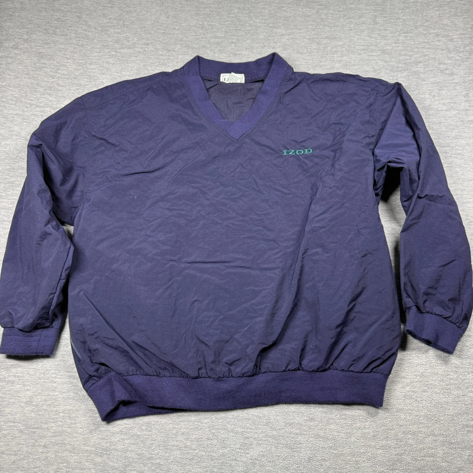 IZOD Pullover Men L Blue V-Neck Windshirt Ribbed Trim Golf Windbreaker Nylon