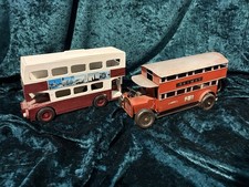 2 Vintage Models Metal BRYMAY London double decker bus + Wooden Bus Handmade